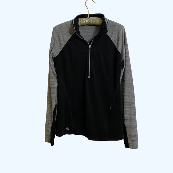 Athleta Tops - Athleta Black & Gray Half Zip Long Sleeve Workout Shirt Top Thimb Holes Medium
